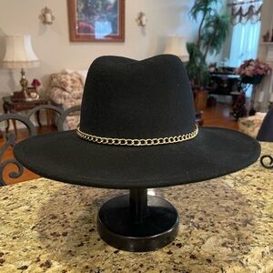 Steve Madden Black Fedora with Gold Chain Trim